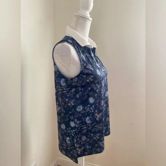 Tuckernuck Sport Sleeveless Caroline Polo Shirt in Navy Wildflower Size Medium - Picture 3 of 8